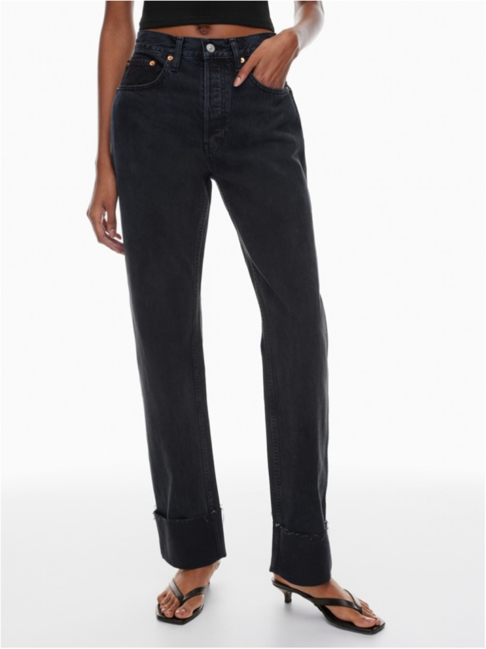 Re/Done High-Rise Loose Long Cuff Jean Size 25 Blacken Blue Aritzia